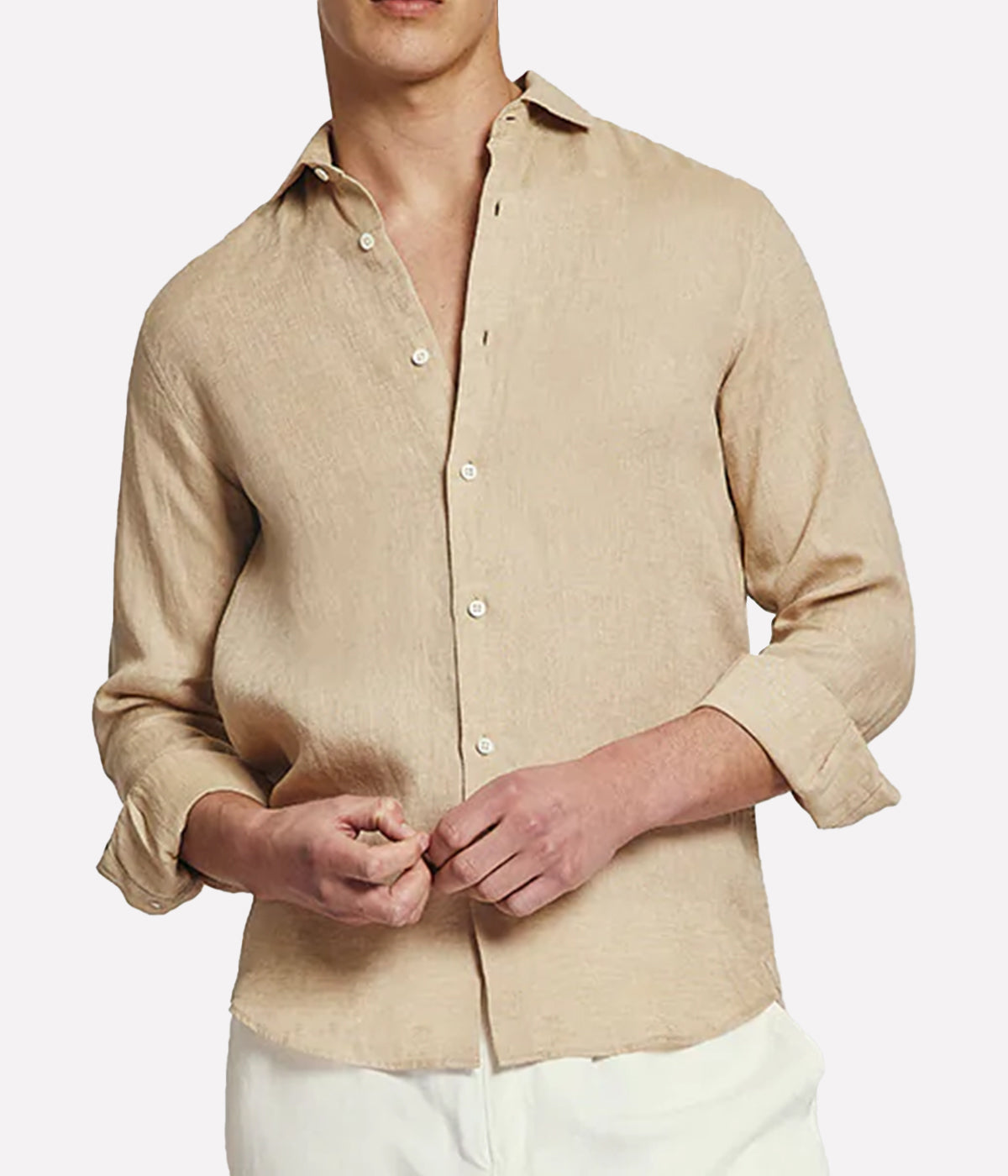 Antonio Linen Long Sleeve Shirt in Sand Dune
