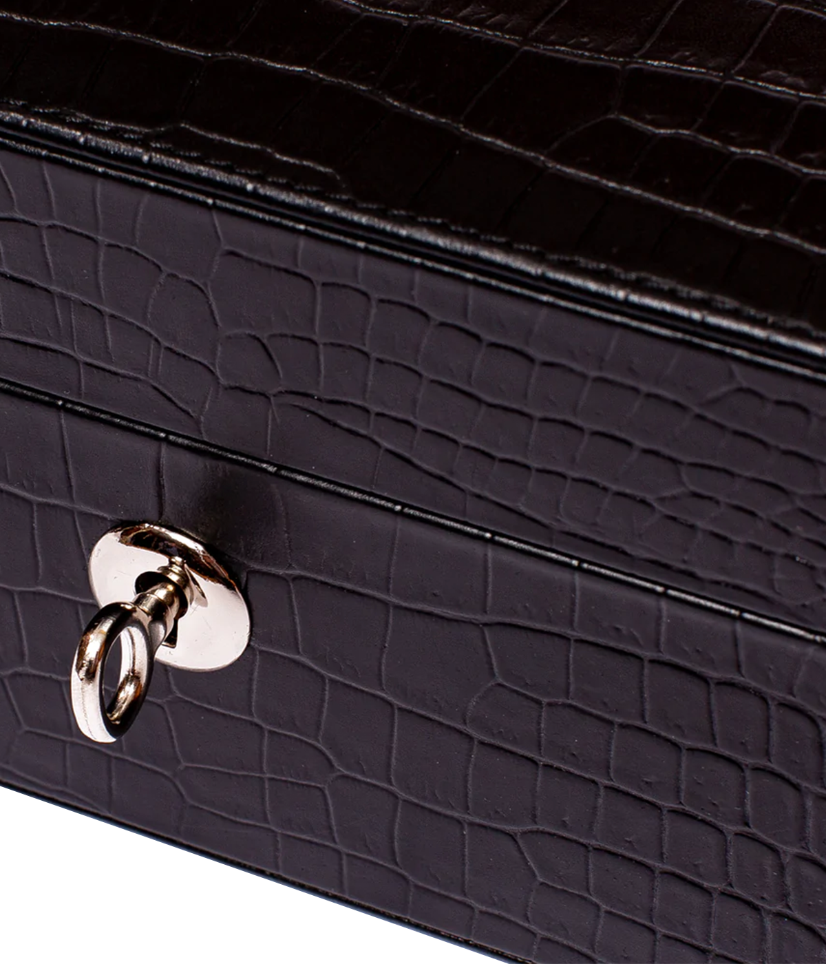 Side view of the Brompton 5-piece watch box in black leather, highlighting the gold lock and key. The elegant box is lined with premium suede for added protection and sophistication.