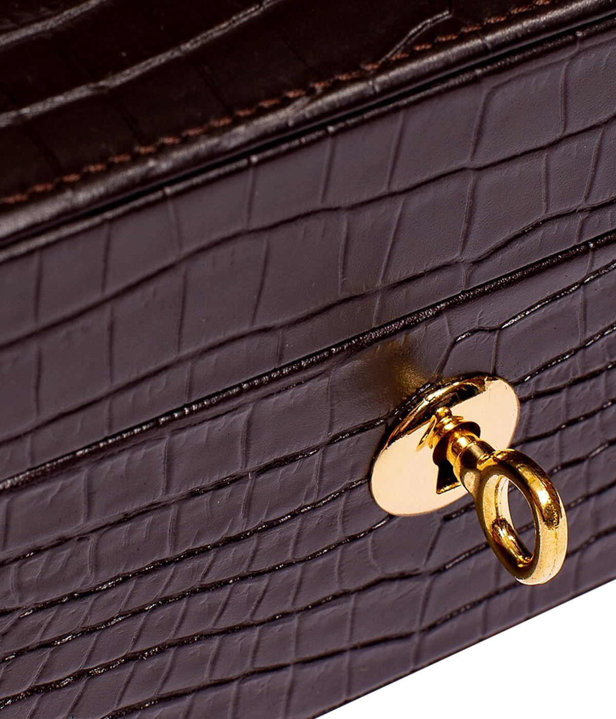 Side view of the Brompton 5-piece watch box, highlighting the gold lock and key for added security. The box is crafted from premium leather and lined with luxurious suede.