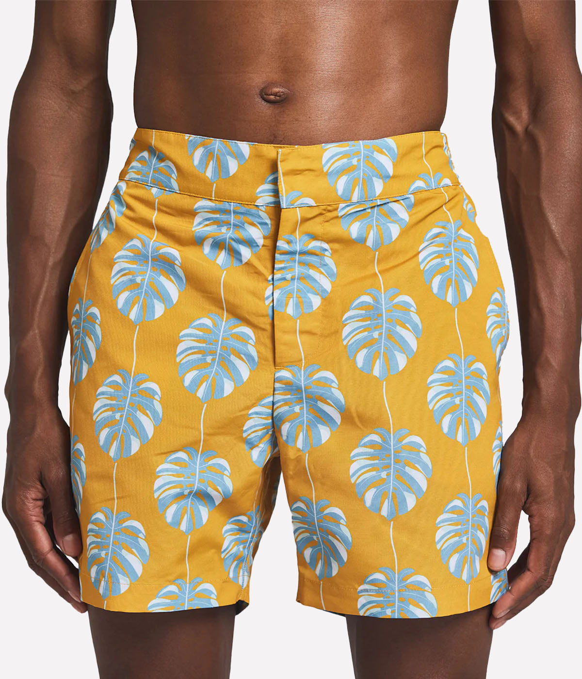 Classic Swim Short Botanico Leaf Print in Sunset Yellow & Cool Blue