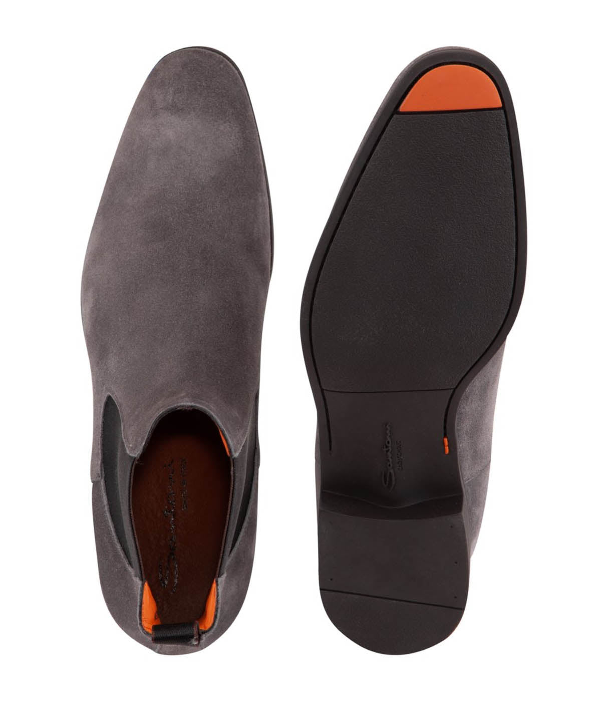 Men's grey Santoni Detoxify boot crafted from 100% calf leather, featuring a sleek round toe and rubber sole—expertly made in Italy for refined edge and everyday durability.