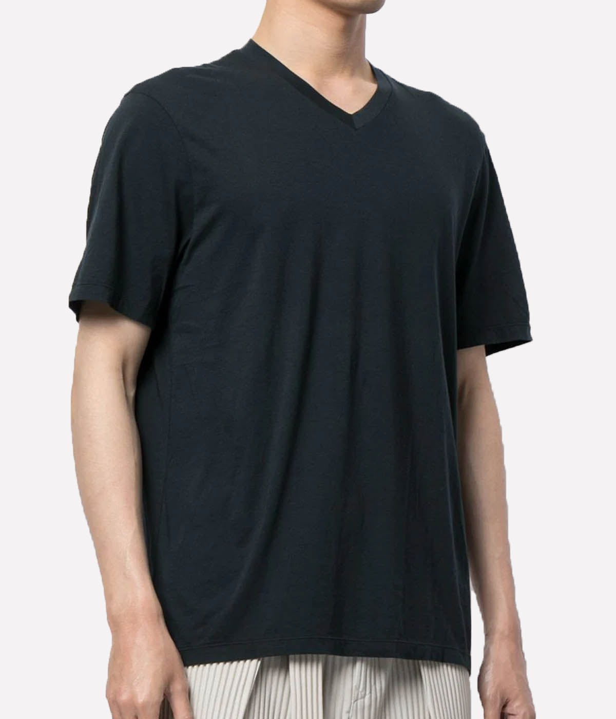 Luxe Lotus Jersey V Neck T-Shirt in French Navy