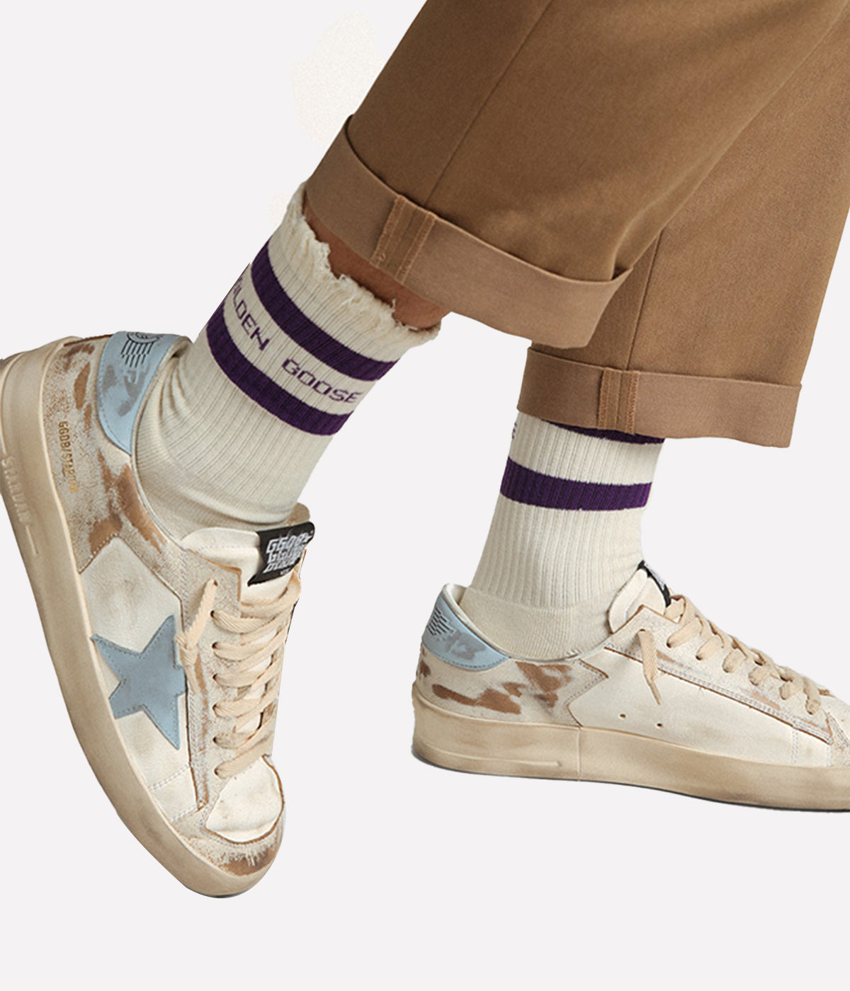 Stardan Nappa Shiny Leather Star and Heel in White & Blue Fog