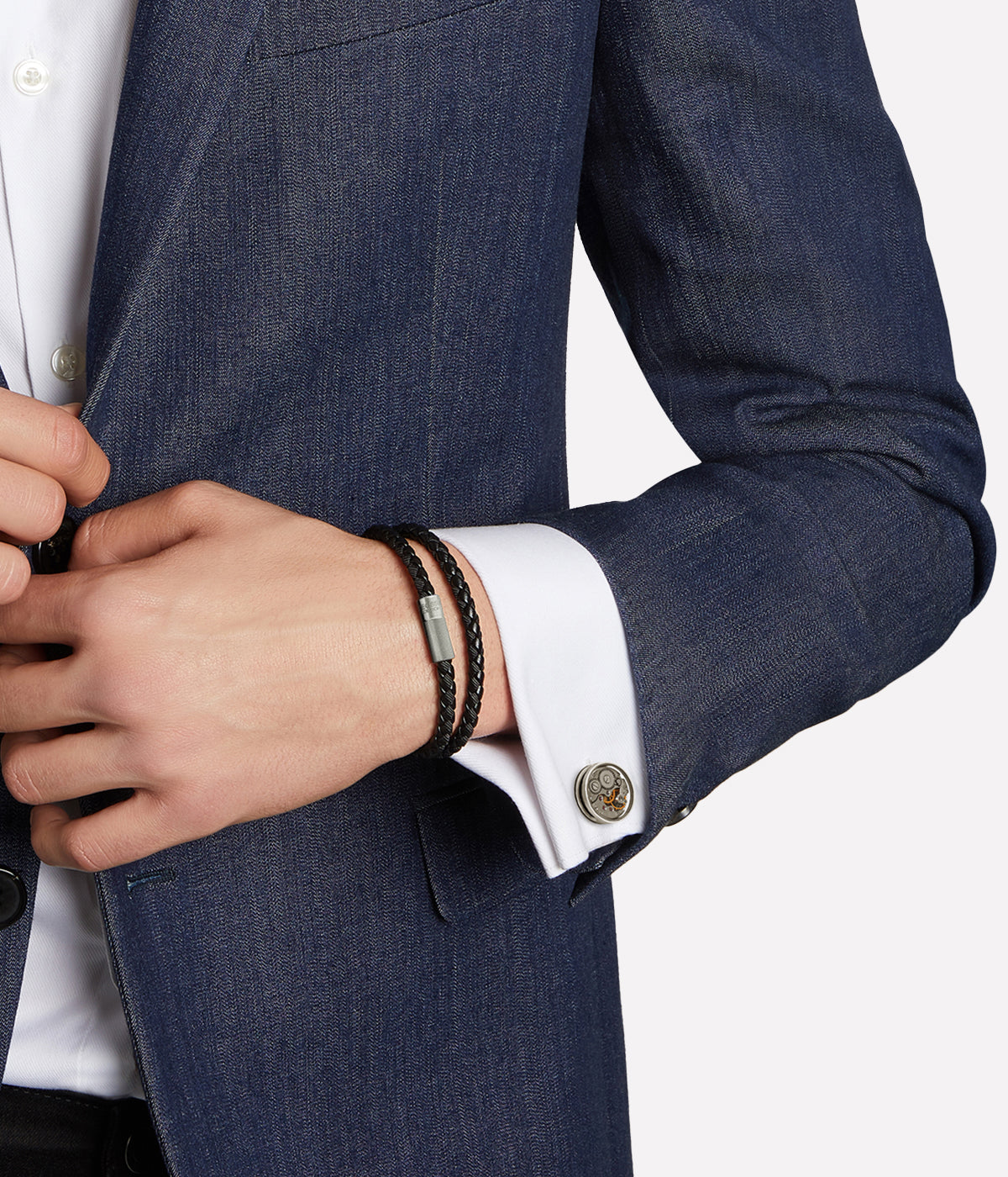 Round Skeleton Gear Cufflinks in Rhodium