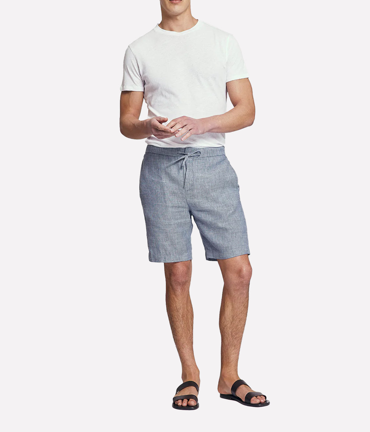 Frescobol Carioca Felipe Linen Shorts with drawstring waistband, sporty silhouette, and practical pockets.