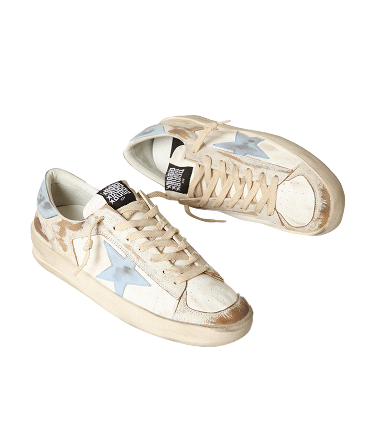 Stardan Nappa Shiny Leather Star and Heel in White & Blue Fog