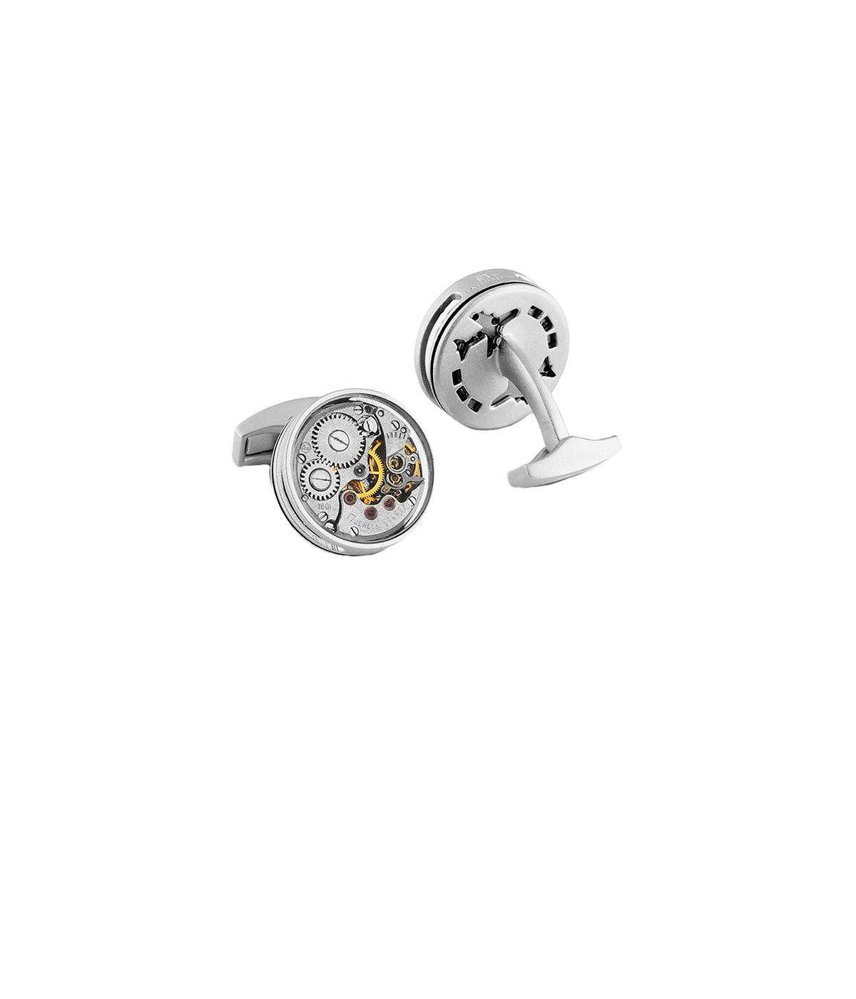 Round Skeleton Gear Cufflinks in Rhodium