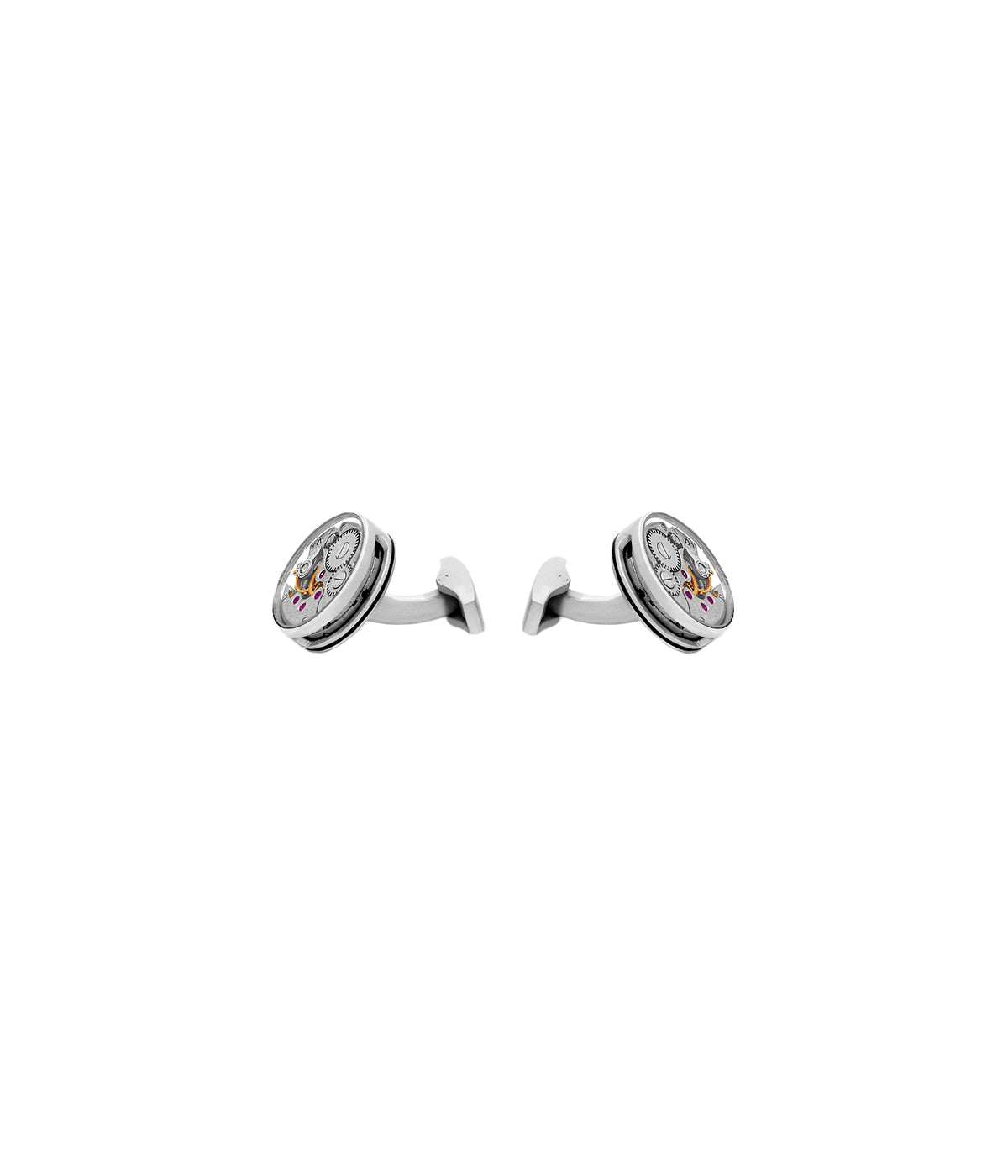 Round Skeleton Gear Cufflinks in Rhodium