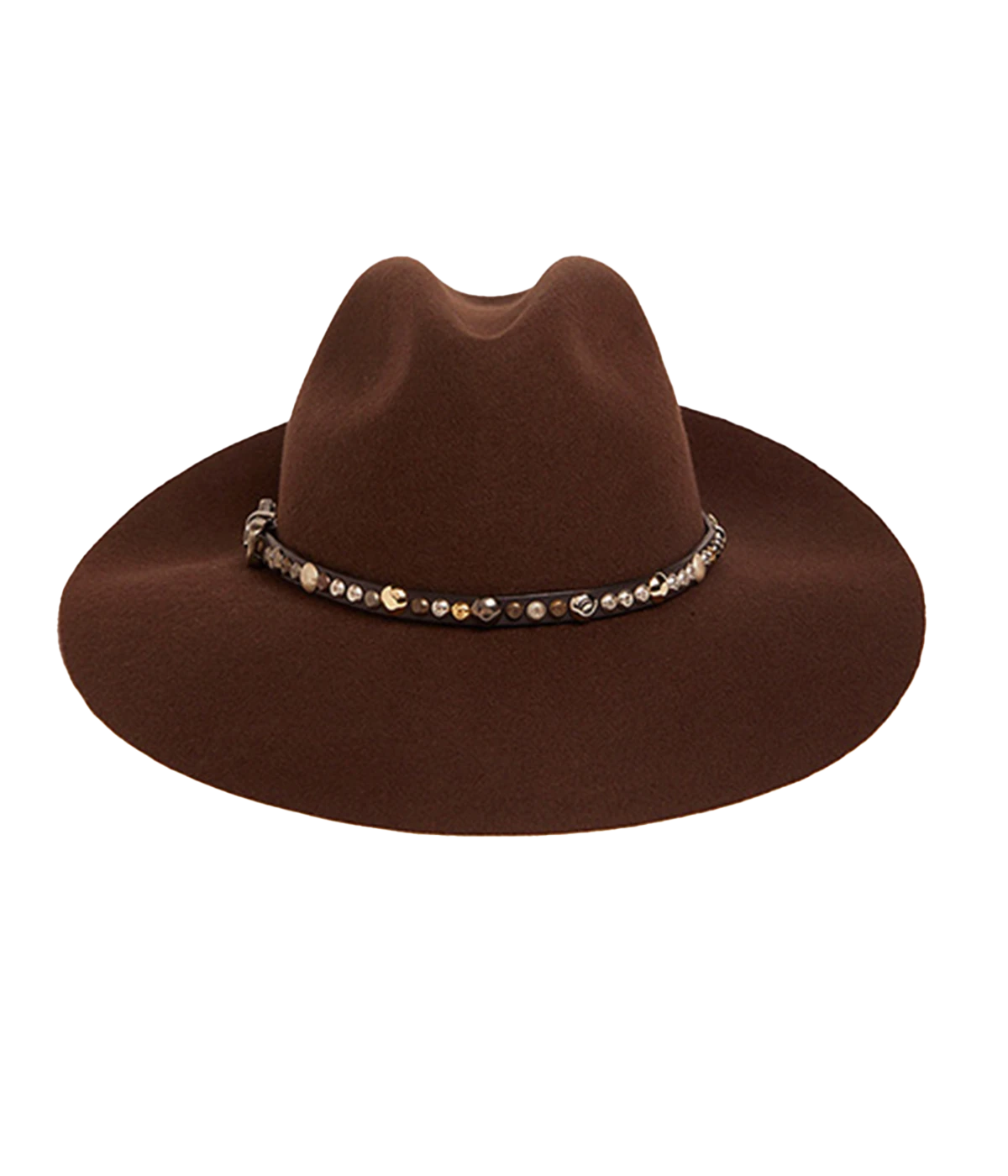 Golden Fedora Felt Hat with Studded Leather in Chicory Coffee