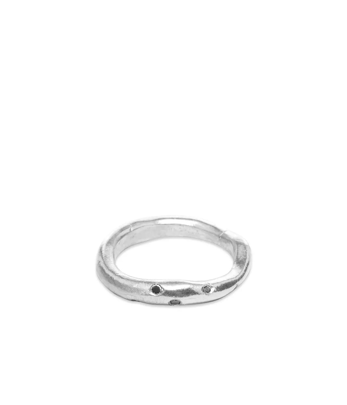 Hand Shaped Matte Ring with Black Diamond in Silver