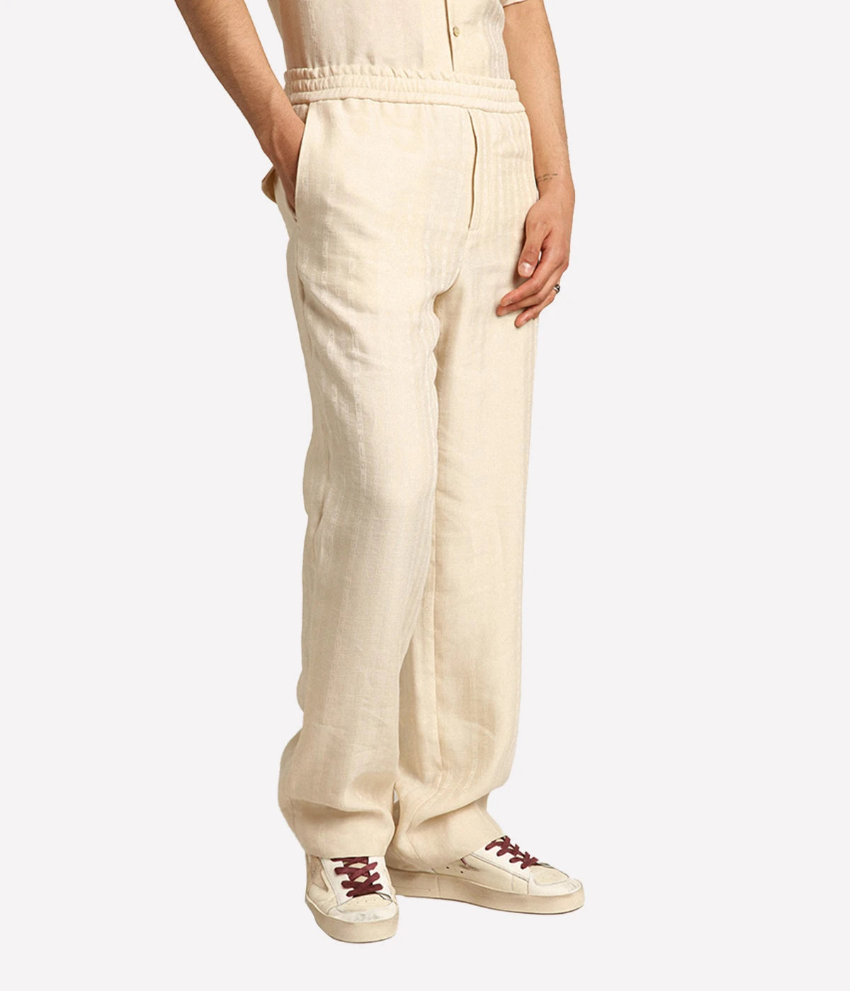 *FINAL SALE* Journey Wide Leg Jogging Pants in Stripped Linen Parchment