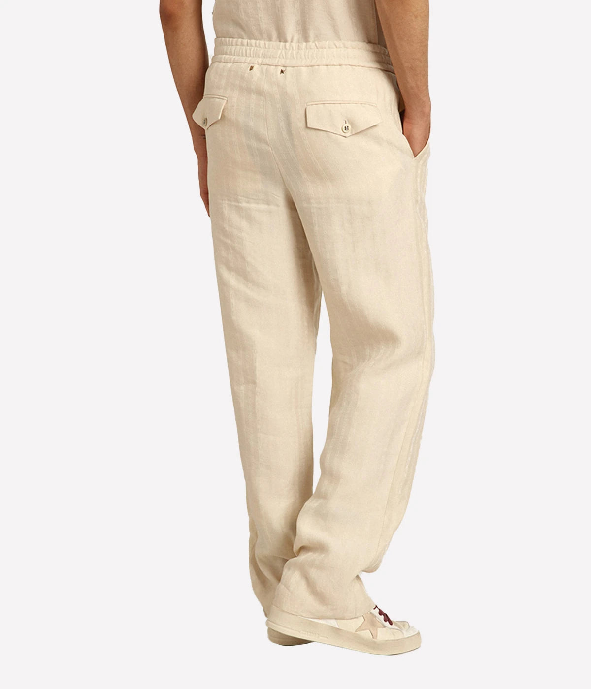 *FINAL SALE* Journey Wide Leg Jogging Pants in Stripped Linen Parchment