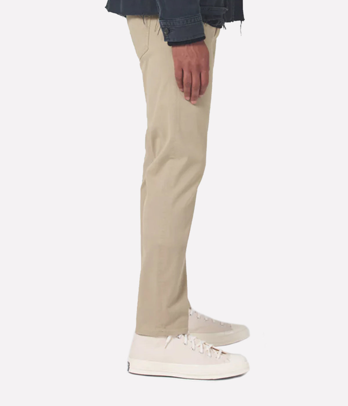 Side profile of the London Slim Taper jeans, showcasing the streamlined fit and durable Perform denim fabric.