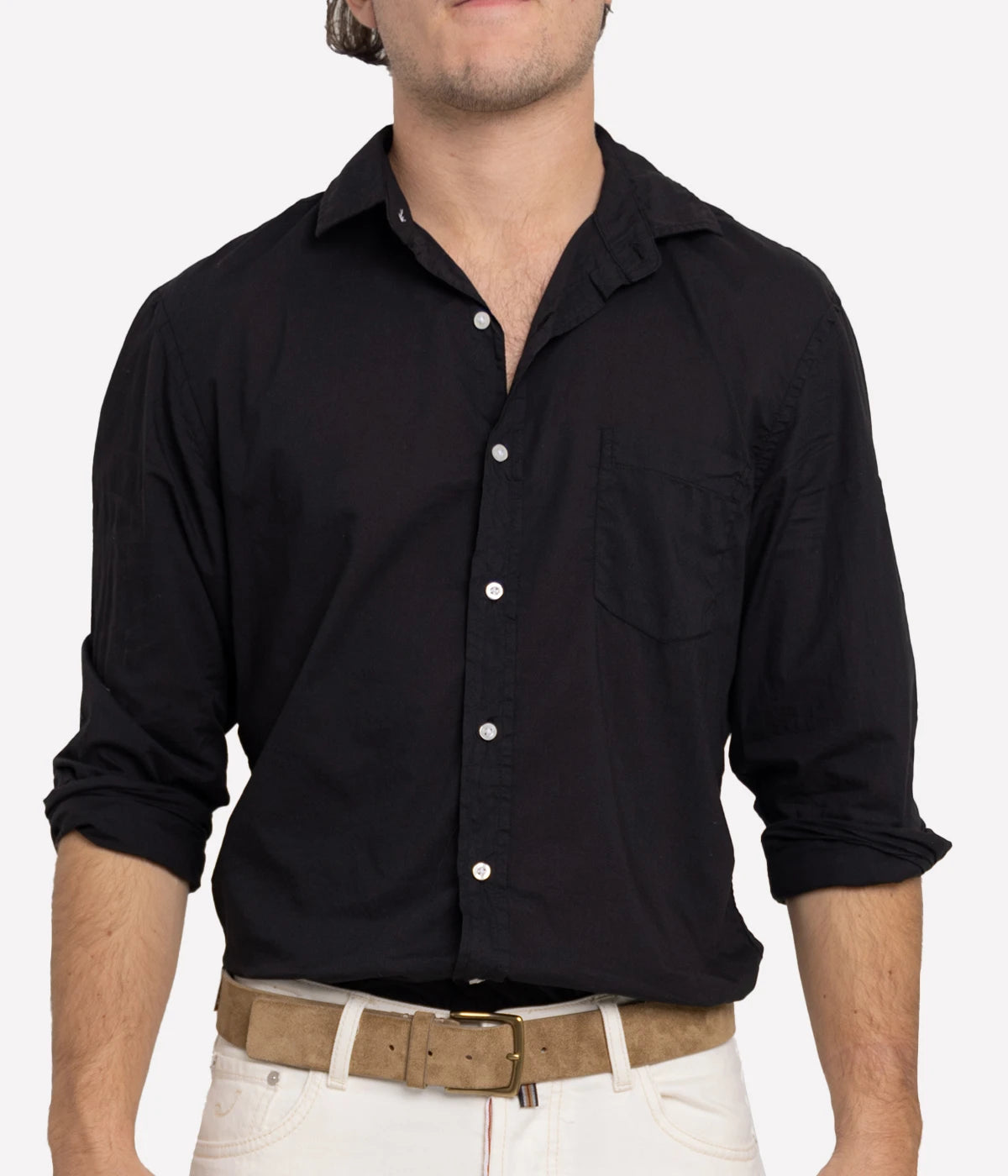 Luke Woven Button Up Shirt in Black Voile