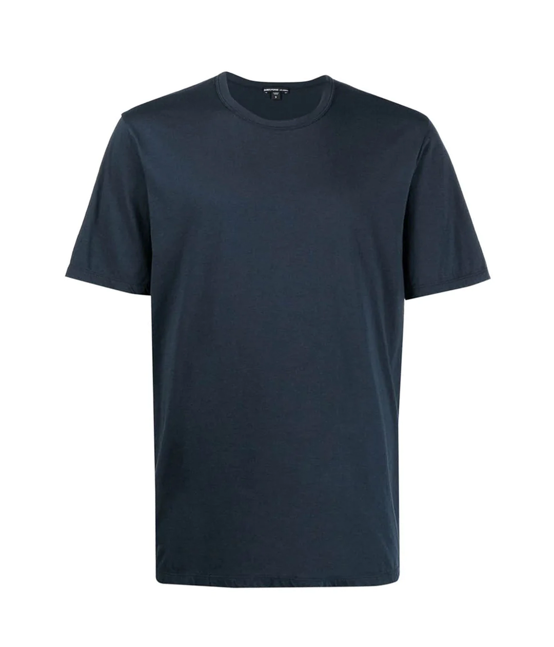 Ghost shot of the James Perse Luxe Lotus Jersey Crew Neck T-Shirt in French Navy, highlighting the soft, smooth texture of the elevated jersey fabric. The shirt’s clean lines, classic crew neck, and short sleeves give it a polished, minimalistic silhouette, floating on a mannequin to emphasize the luxurious cotton fabric and simple design.