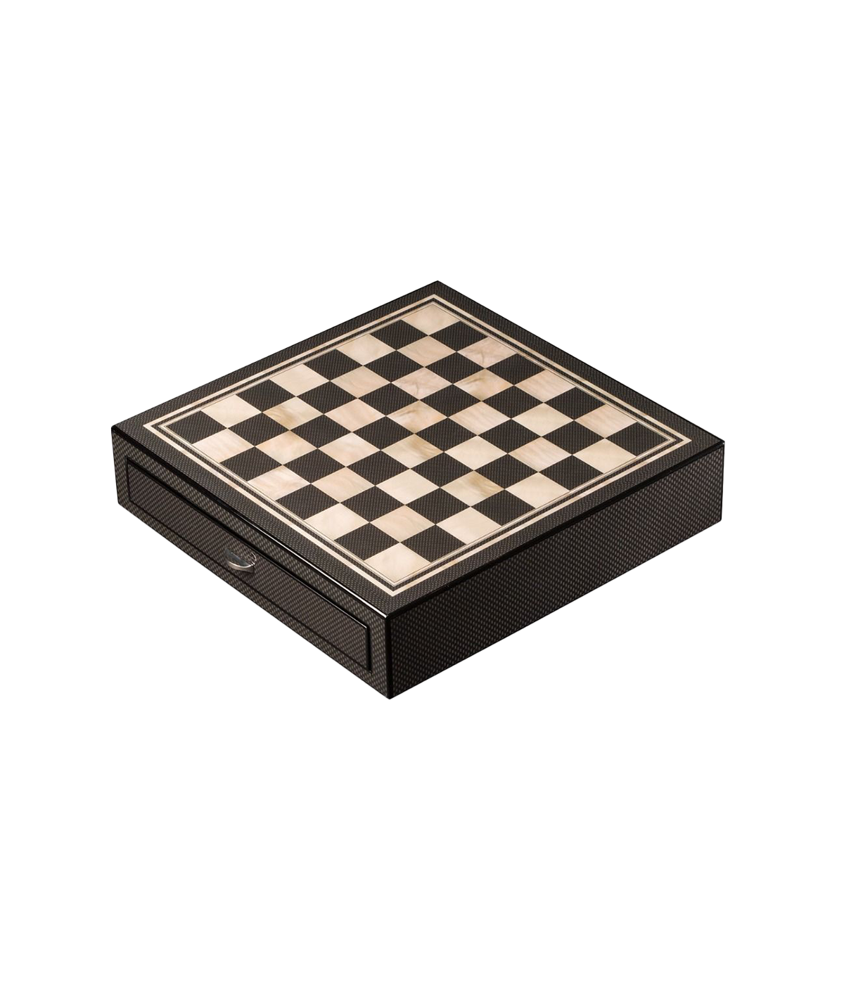 Large Chess Set in Carbon Fiber and Mother of Pearl