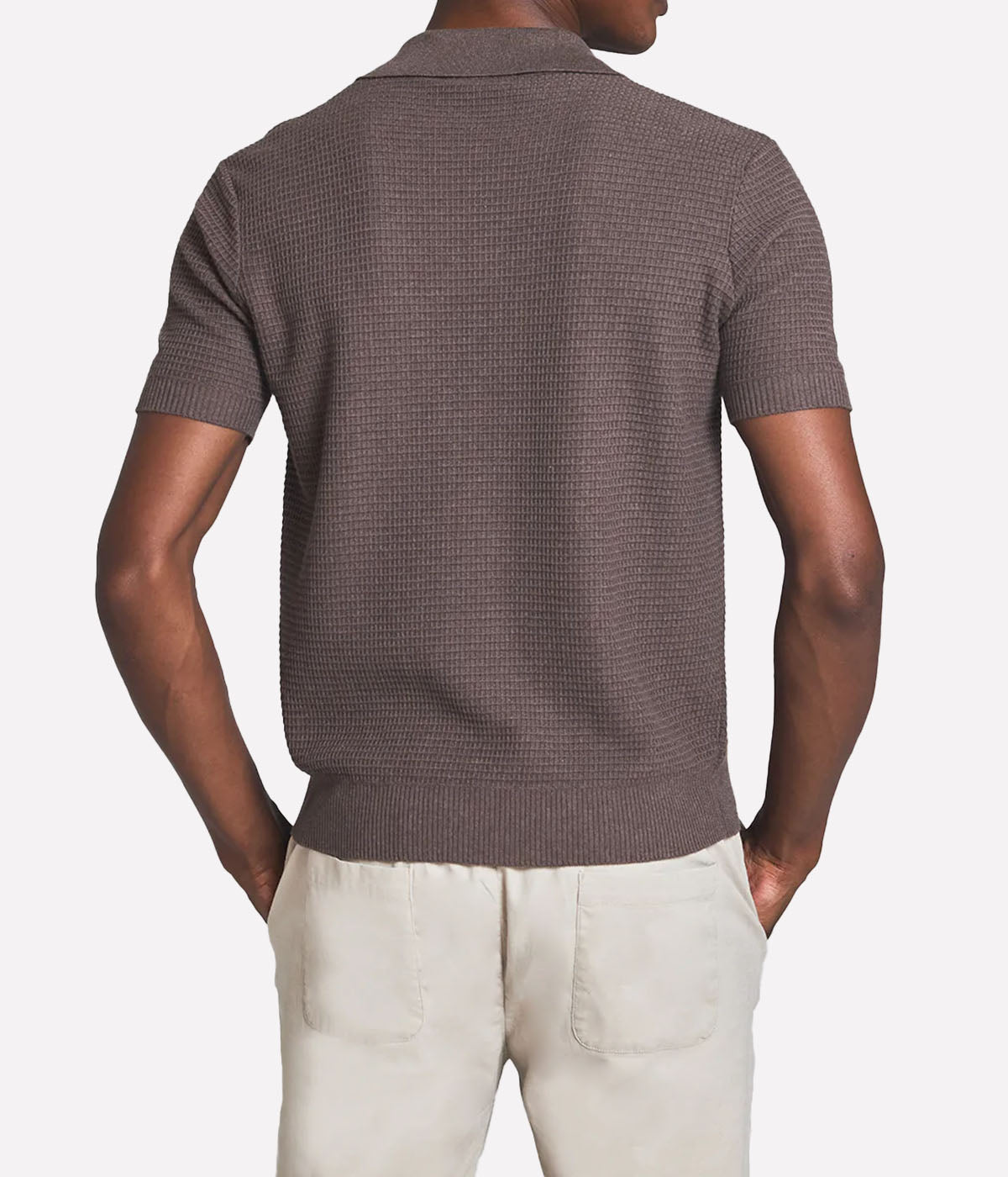 Rino Waffle Stitch V Neck Short Sleeve Polo in Dark Oat