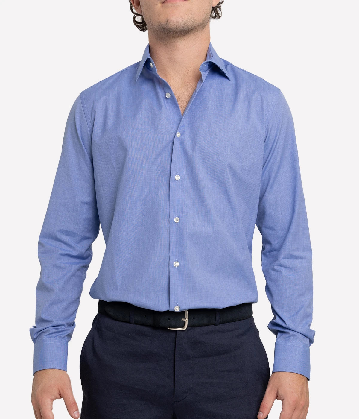 Slim Fit Business Shirt in Navy Cotton