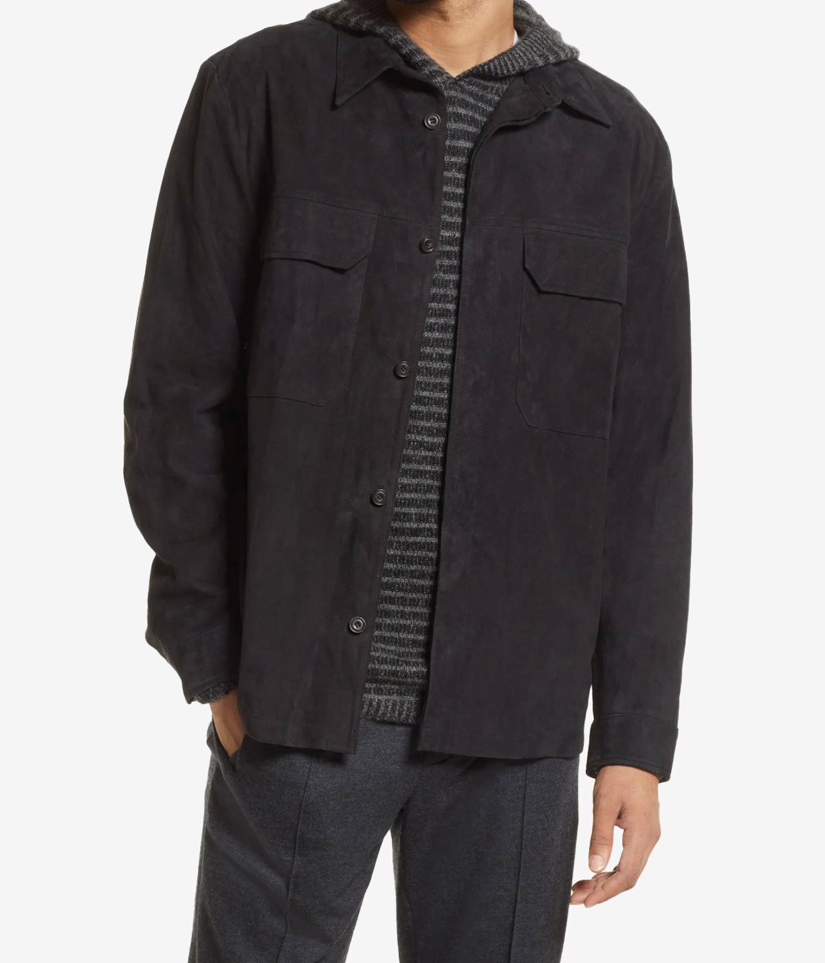 Soft Suede Overshirt in Soft Black