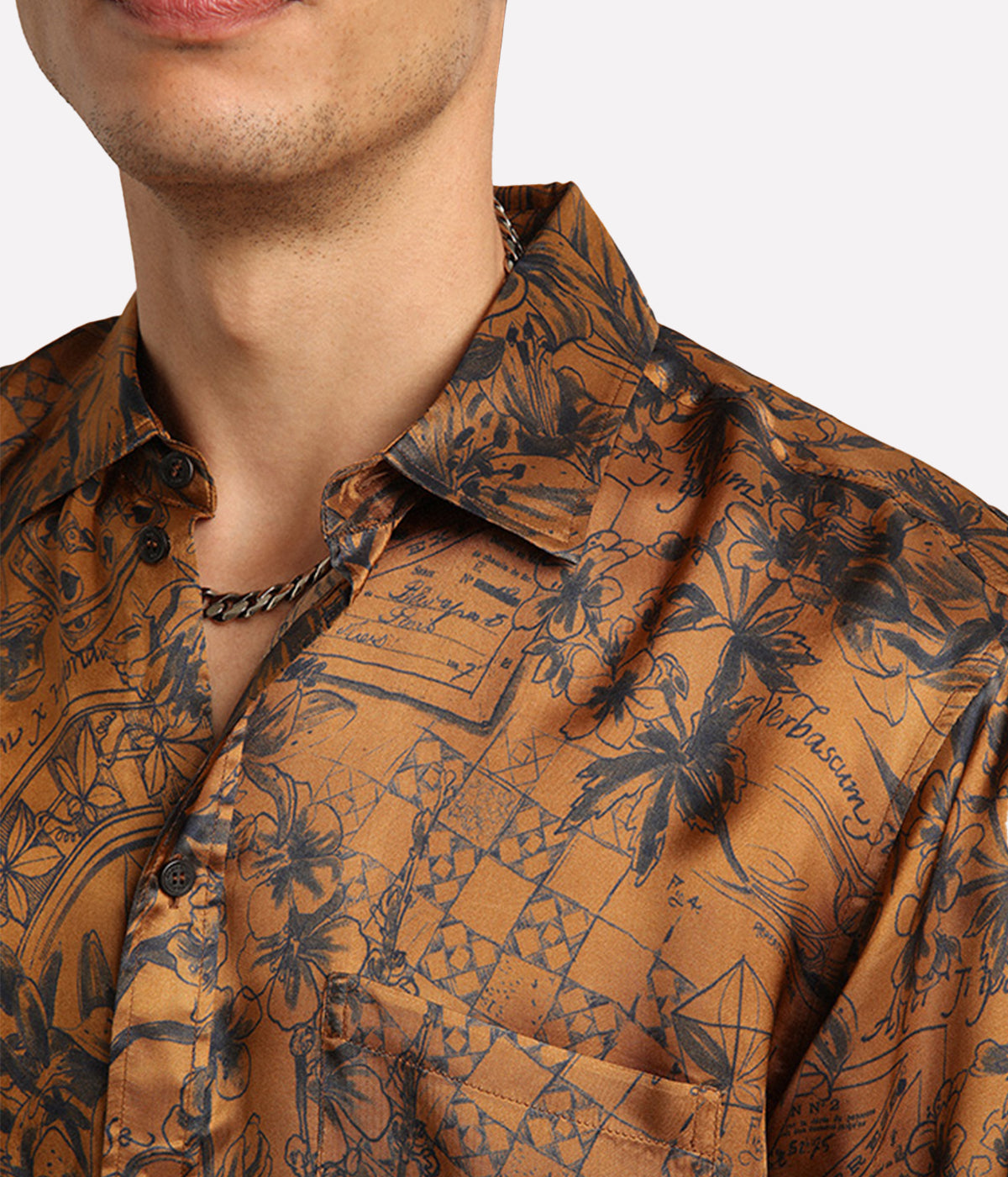Journey Boxy Adam Notebook Print Shirt in Golden Brown & Blue