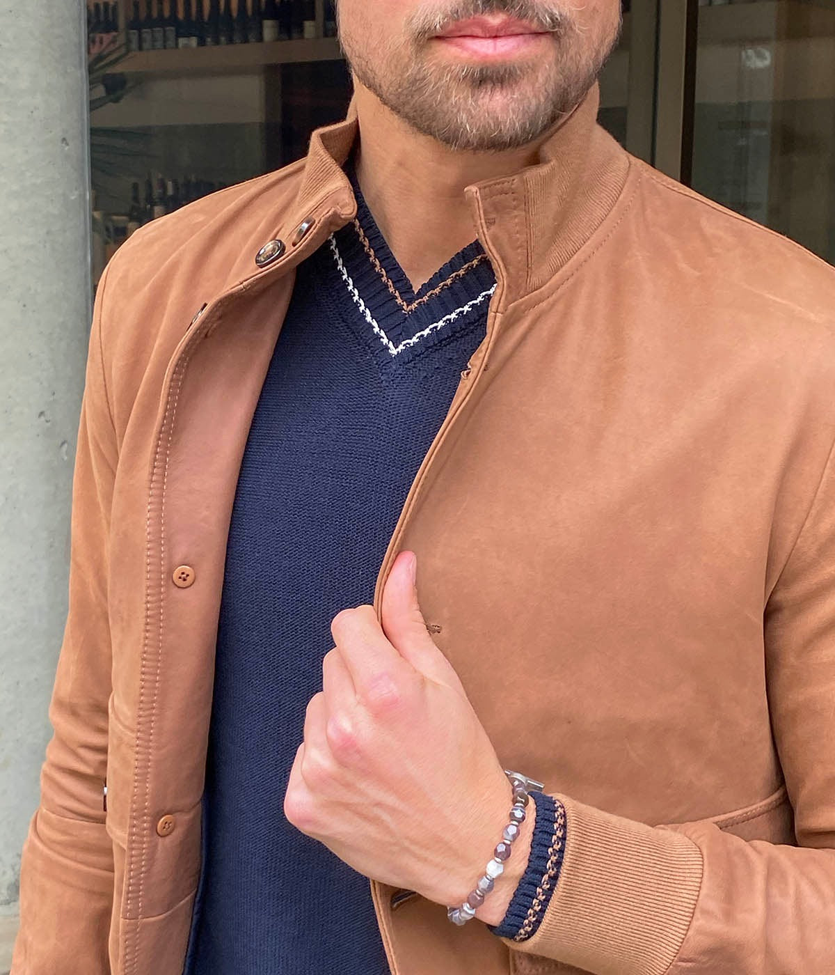 Nabuk Jacket with Buttons in Camel