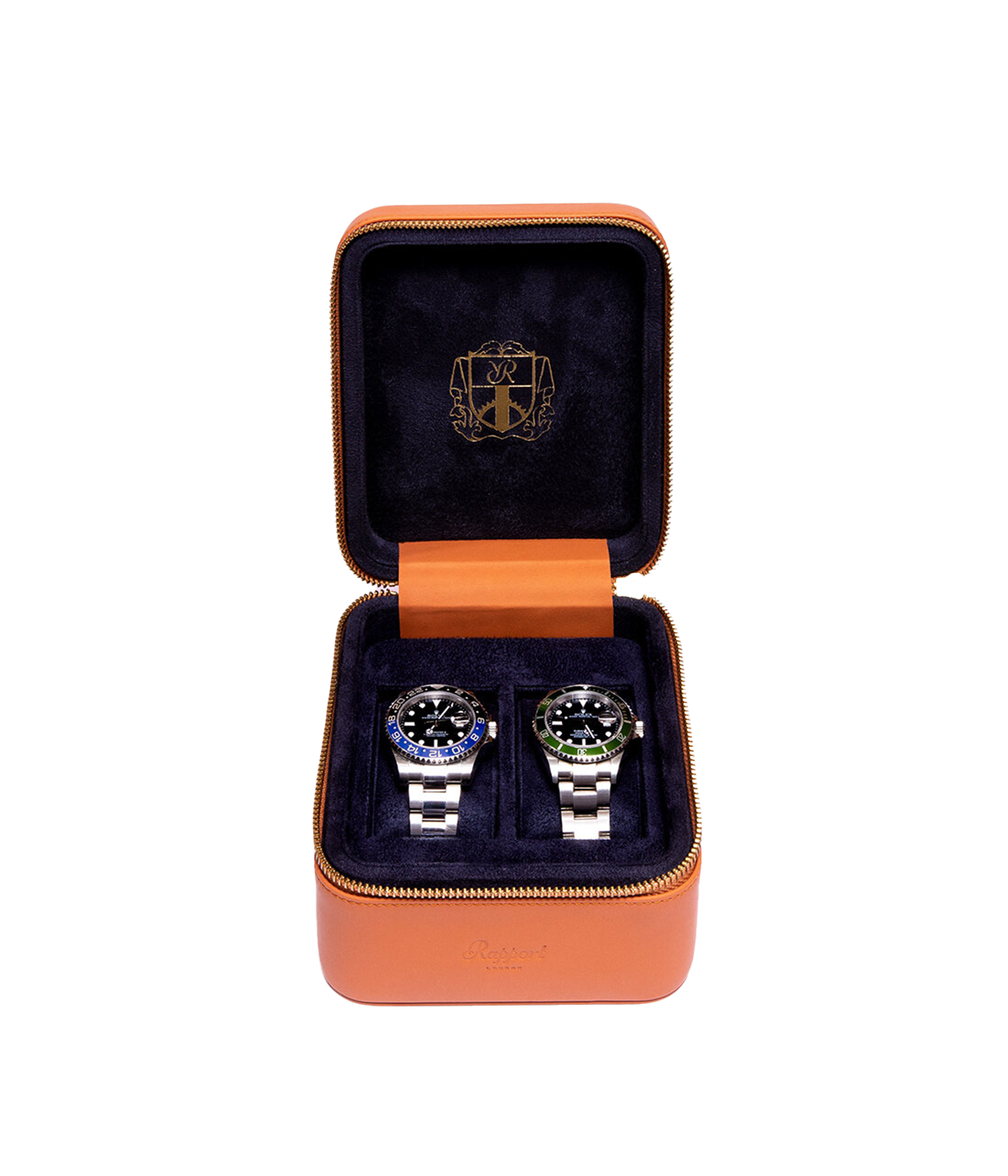 Hyde Park Two Watch Zip Case in Tan & Blue