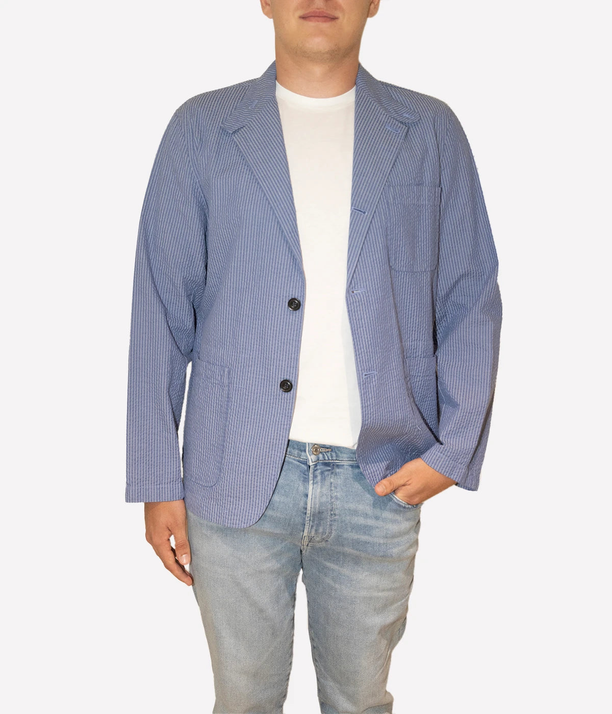 Jerome Men Woven Jacket in Blue Stripe