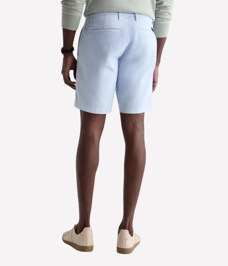 AG Wanderer Short in Sulfur Fresh Blue worn on model - back view. 