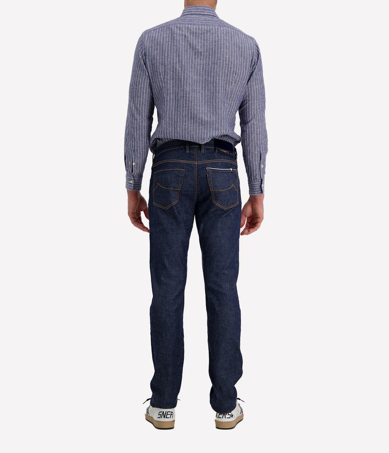 Limited Edition Bard 5 Pkt Slim Fit in 100D Dark Blue Navy Pony Patch