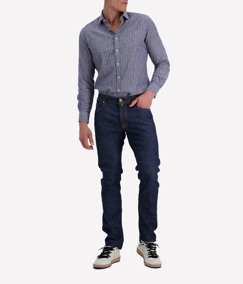 Limited Edition Bard 5 Pkt Slim Fit in 100D Dark Blue Navy Pony Patch