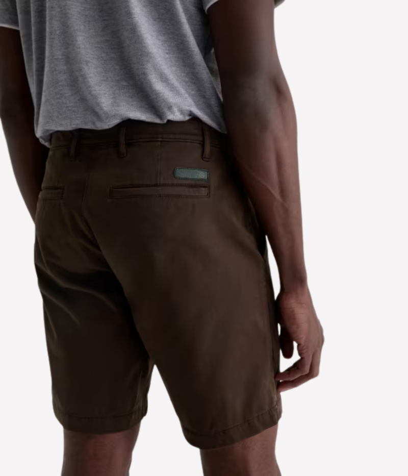 AG Jeans Wanderer Short in Sulfur Oak Barrel – Close Up Back View Tailored Slim Fit Shorts