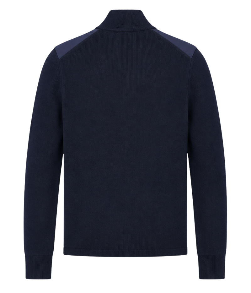 Orlebar Brown Terrence III Jacket in Night Iris back flat lay with Merino wool knit back.