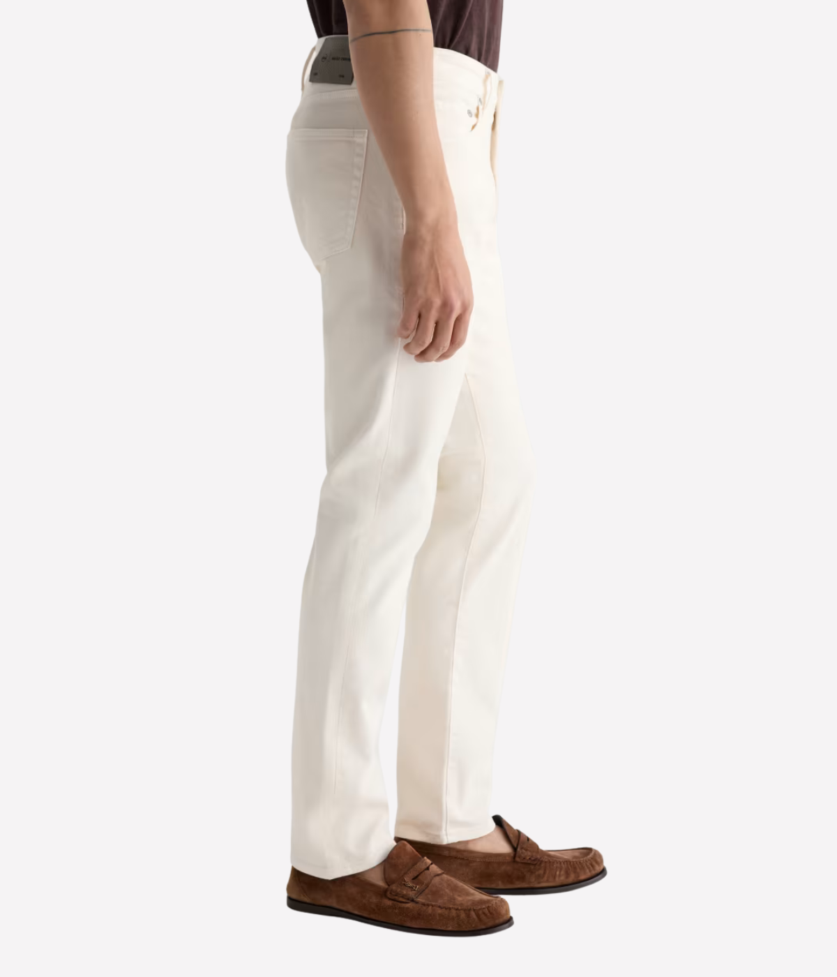 AG Tellis Jean in Sulfur Chalk worn on model - side view