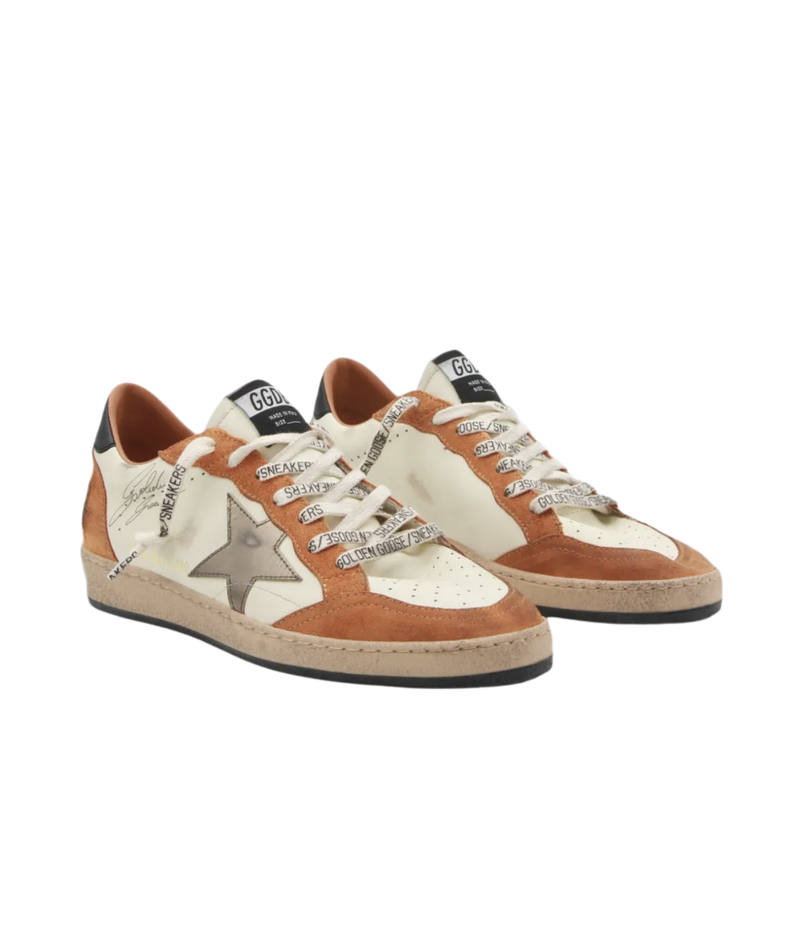 Golden Goose Ball Star Sneaker In White, Beige, Warm Brown, Olive & Black - Angled Side Shot