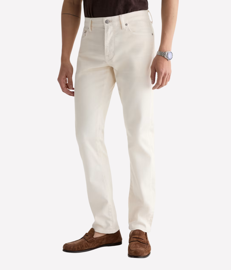 AG Tellis Jean in Sulfur Chalk worn on model - front view