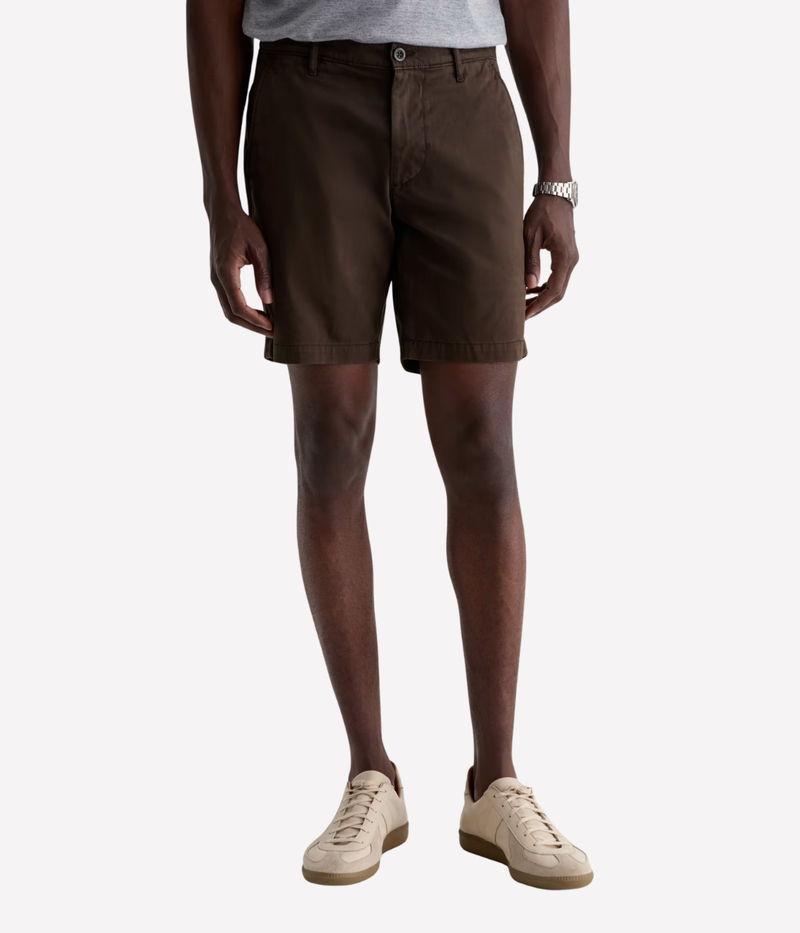 AG Jeans Wanderer Short in Sulfur Oak Barrel – Front View Tailored Slim Fit Shorts