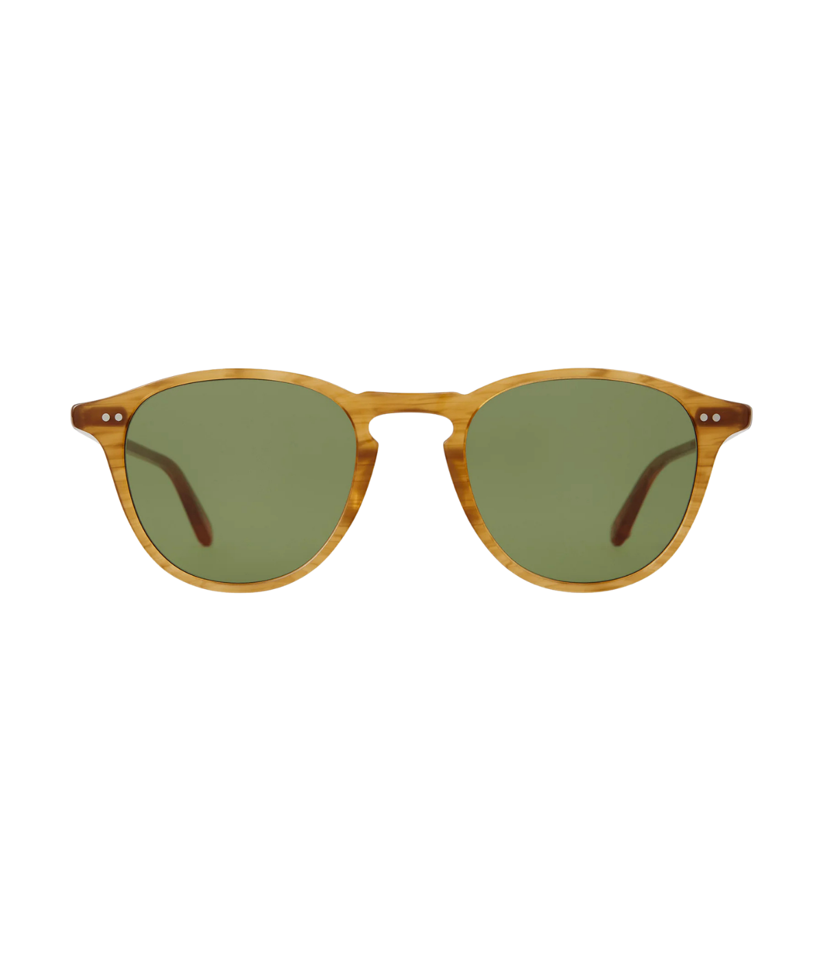 Garrett Leight Hampton Sun 46 in Butterscotch & Semi-flat Pure Green front view.