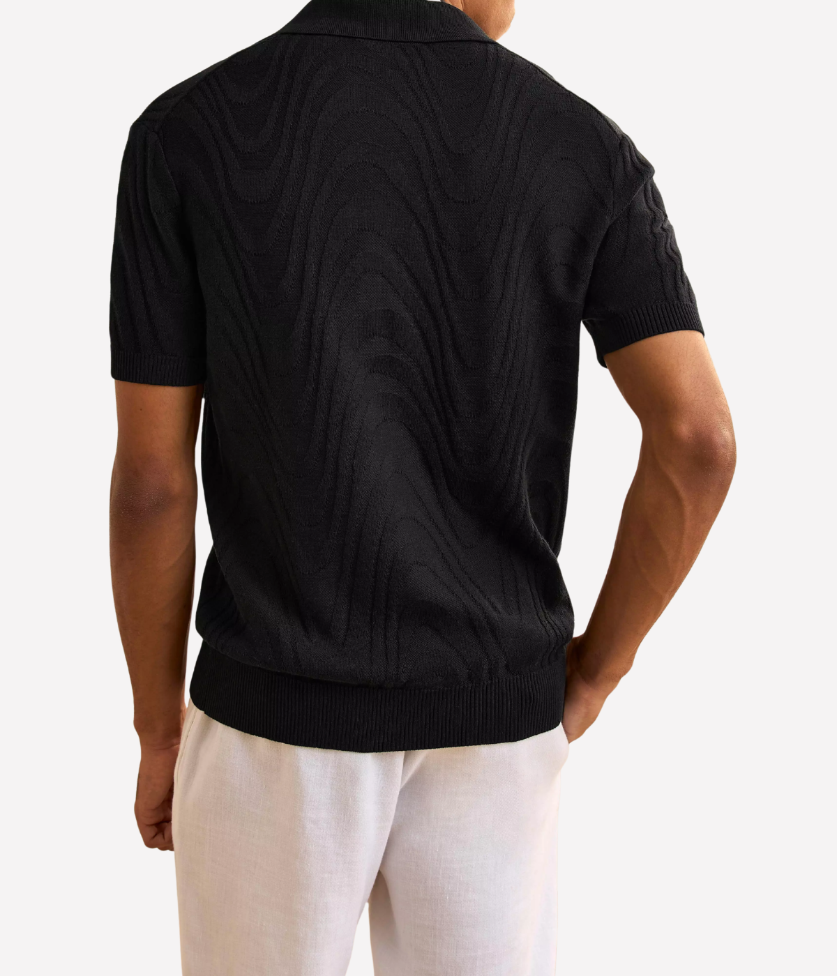 Rino Cotton Short Sleeve Jacquard Knit Polo in Black