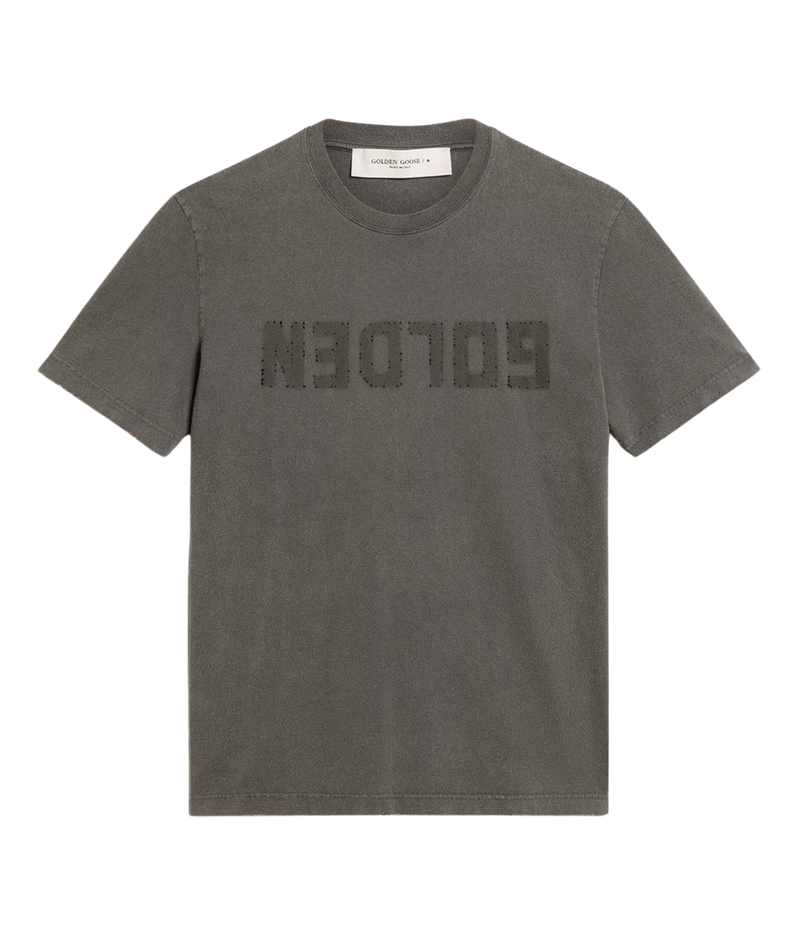 Golden Regular Distressed Cotton Shirt with Logo in Anthracite