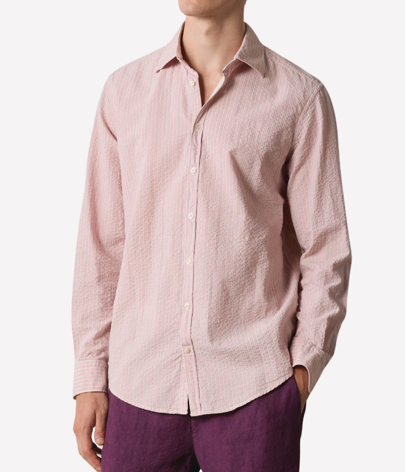 Massimo Alba Genova Shirt in Champagne – Front View Striped Cotton Shirt