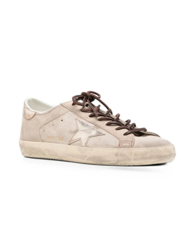Golden Goose Super-Star Sneaker in Beige & Platinum - Angled Side Shot