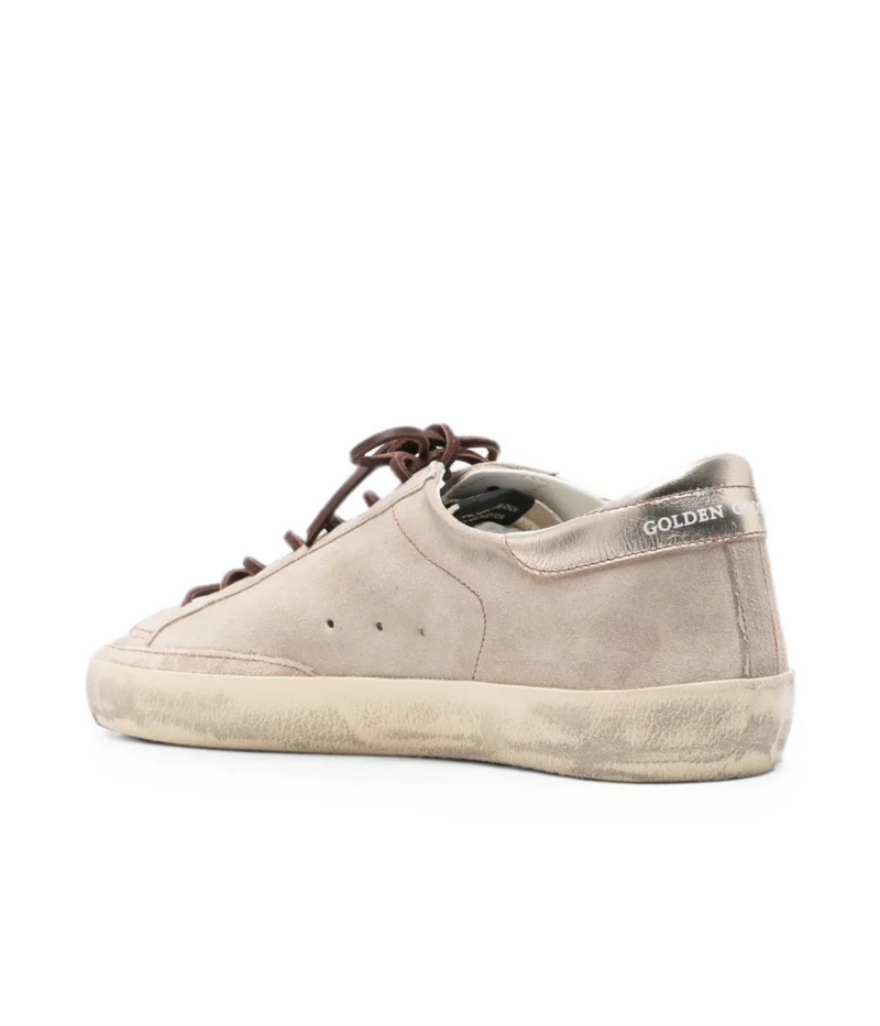 Golden Goose Super-Star Sneaker in Beige & Platinum - Angled Back Shot