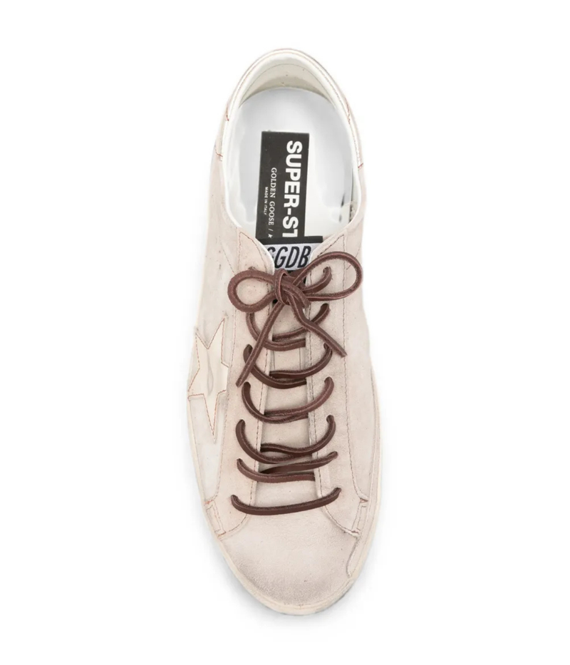 Golden Goose Super-Star Sneaker in Beige & Platinum - Top Shot