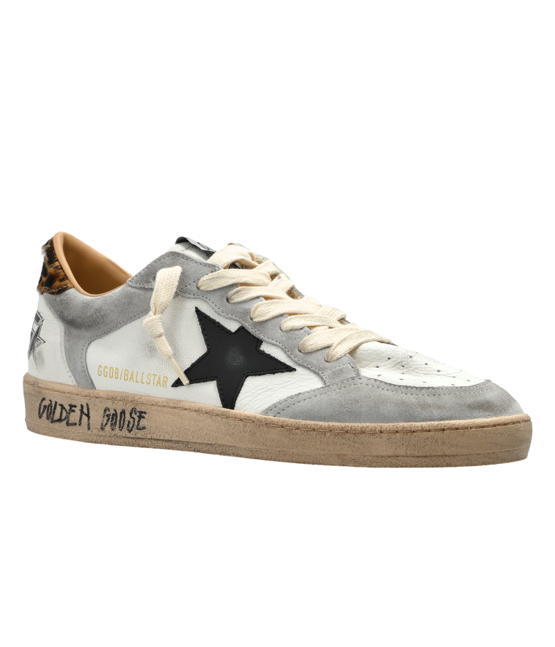 Golden Goose Ball Star Sneaker In White, Grey, Black & Leo - Angled Side shot