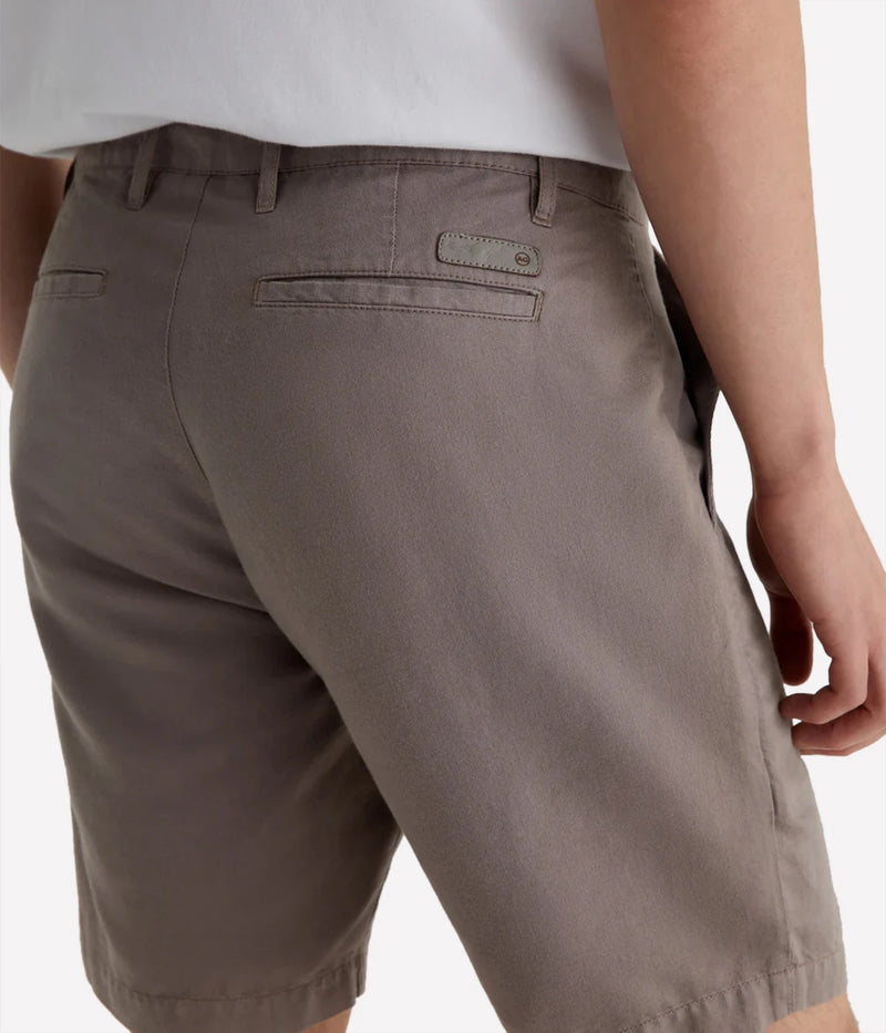 AG Wanderer Shorts in Amber Dust, slim-fit men's shorts with a tapered leg opening, crafted from a breathable linen-cotton blend for all-day comfort. Made in USA.