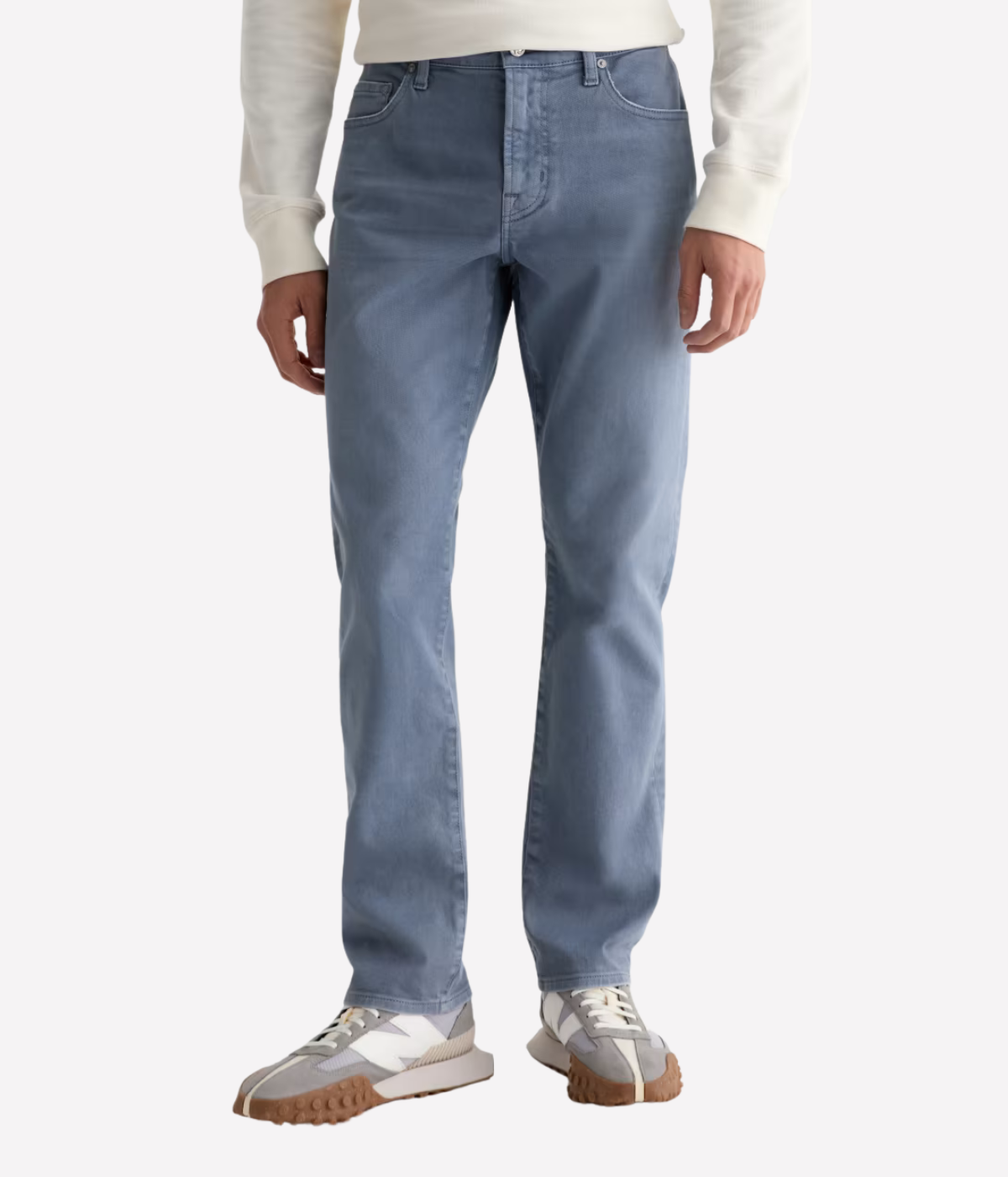 AG Everett Jean in 7 Years Sulfur Ashline worn on model - front view.