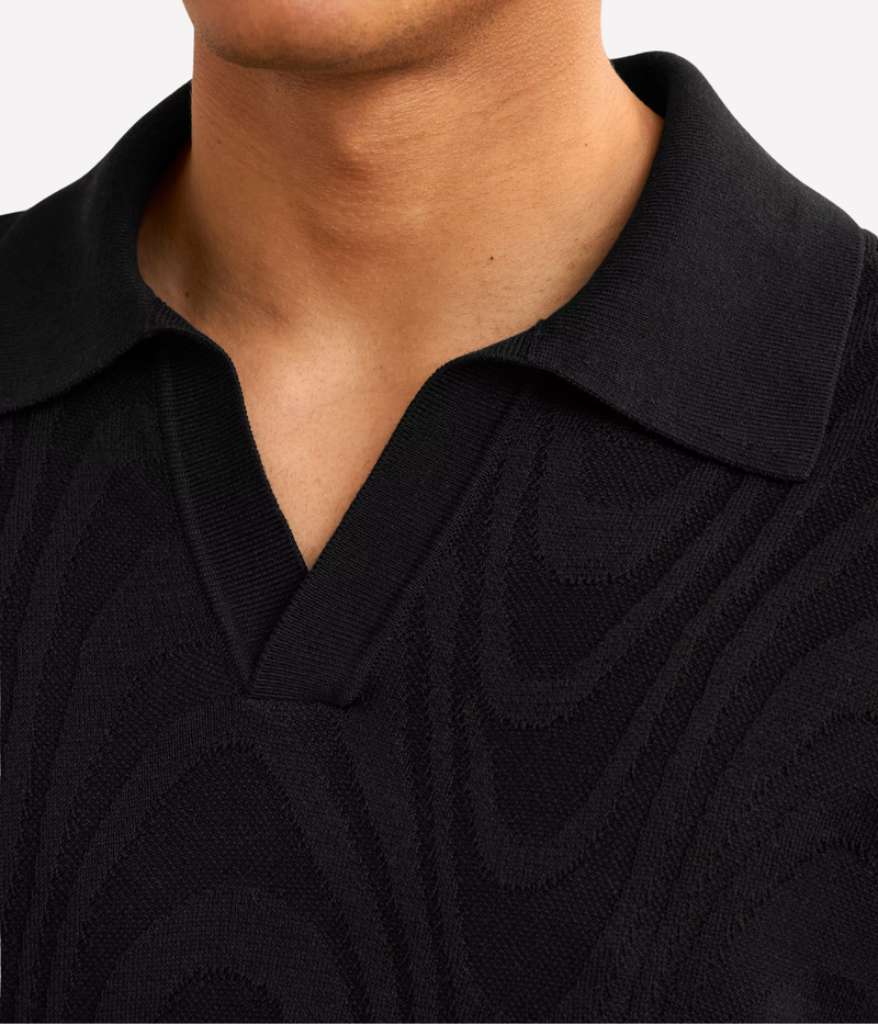 Rino Cotton Short Sleeve Jacquard Knit Polo in Black
