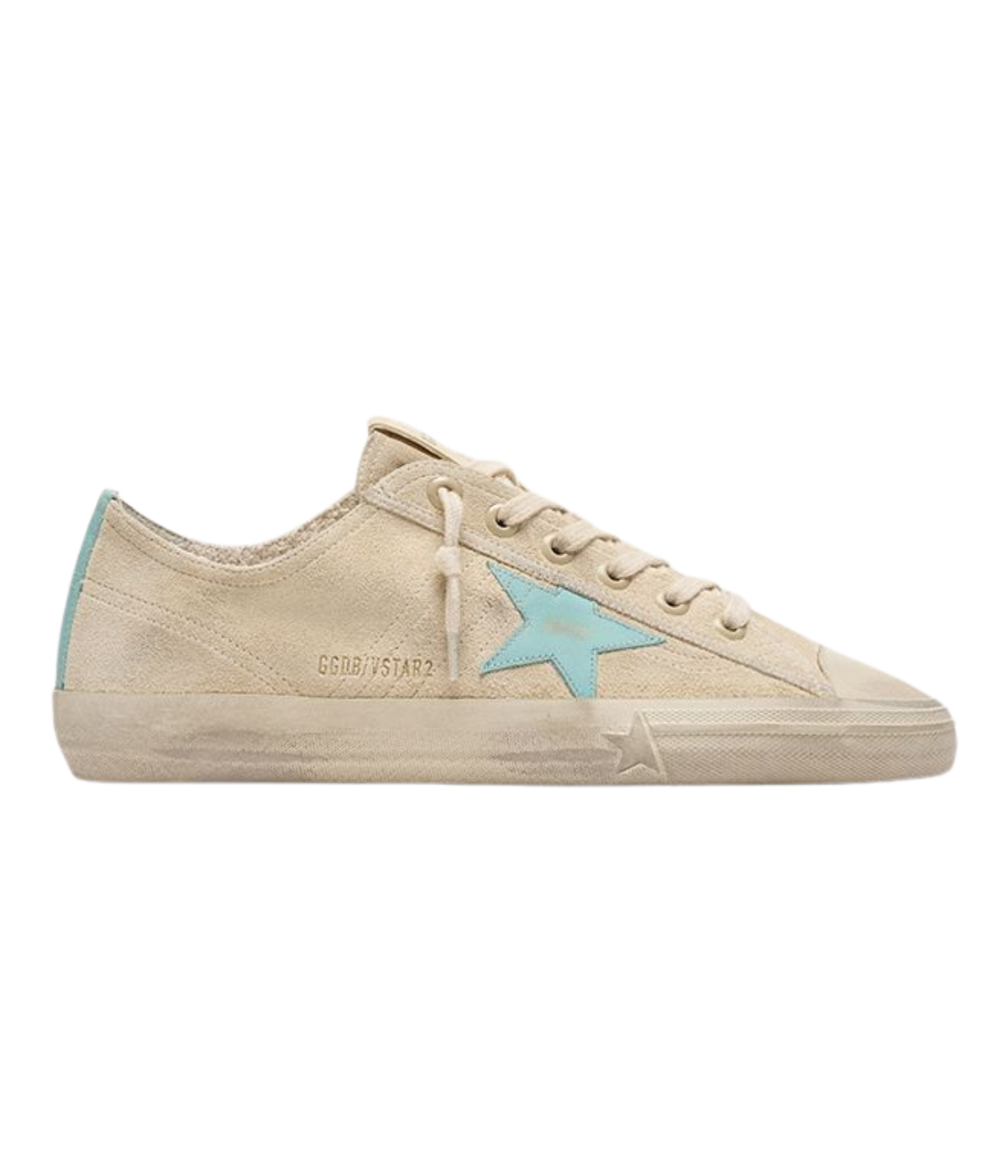 Golden Goose V Star Sneaker In Seed Pearl & Acquamarine - Side Shot