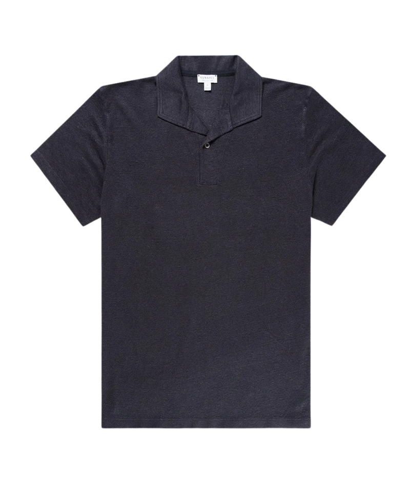 SUNSPEL Linen Pique Polo Shirt In Navy