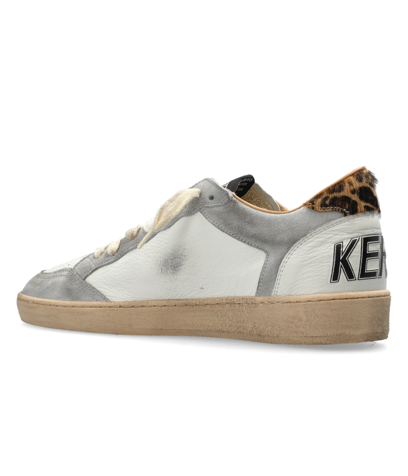 Golden Goose Ball Star Sneaker In White, Grey, Black & Leo - Angled Back shot